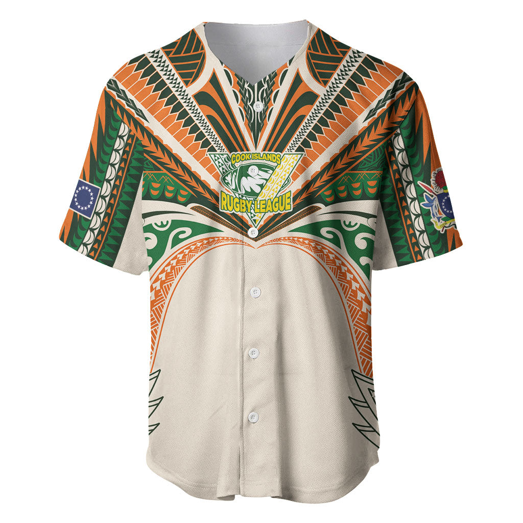 Cook Islands Rugby League Custom Baseball Jersey Polynesian and Tatau Tribal Art - Retro Palette