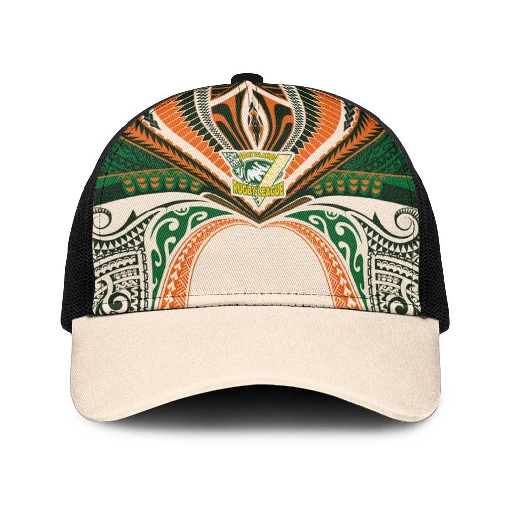 Cook Islands Rugby League Baseball Net Cap Polynesian and Tatau Tribal Art - Retro Palette LT03 One Size Black Multicolor - Polynesian Pride