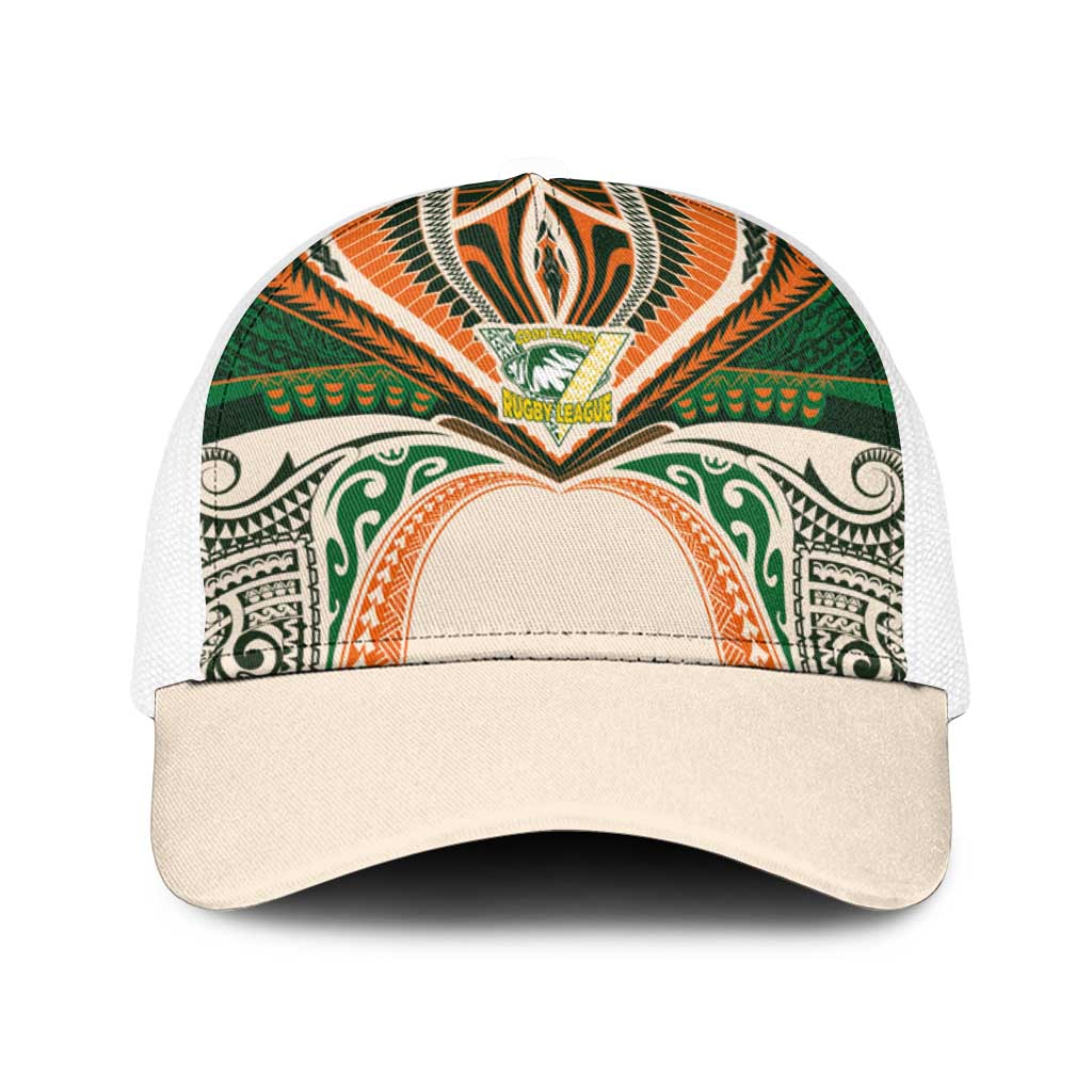 Cook Islands Rugby League Baseball Net Cap Polynesian and Tatau Tribal Art - Retro Palette LT03 One Size White Multicolor - Polynesian Pride