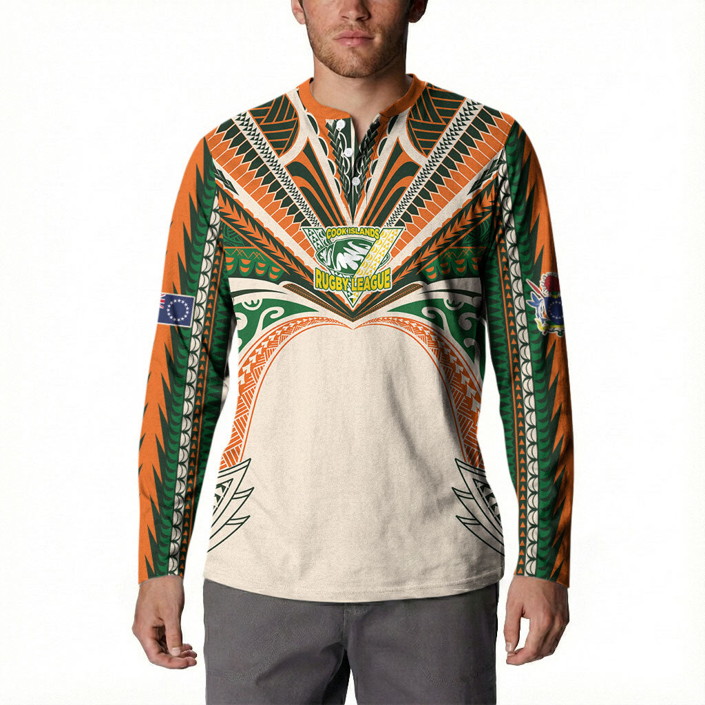 Cook Islands Rugby League Custom Button Sweatshirt Polynesian and Tatau Tribal Art - Retro Palette LT03 - Polynesian Pride