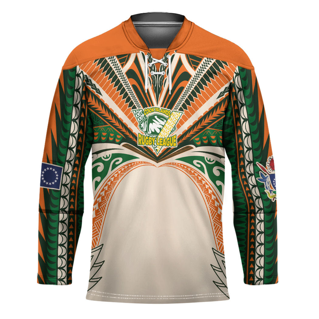 Cook Islands Rugby League Custom Hockey Jersey Polynesian and Tatau Tribal Art - Retro Palette