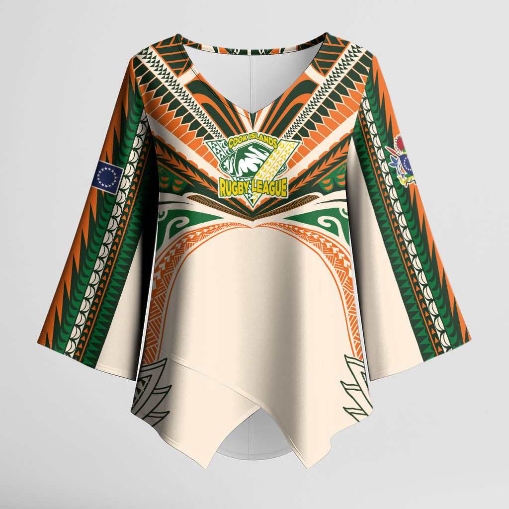 Cook Islands Rugby League Custom Kimono Sleeve Blouse Polynesian and Tatau Tribal Art - Retro Palette LT03 Female Multicolor - Polynesian Pride