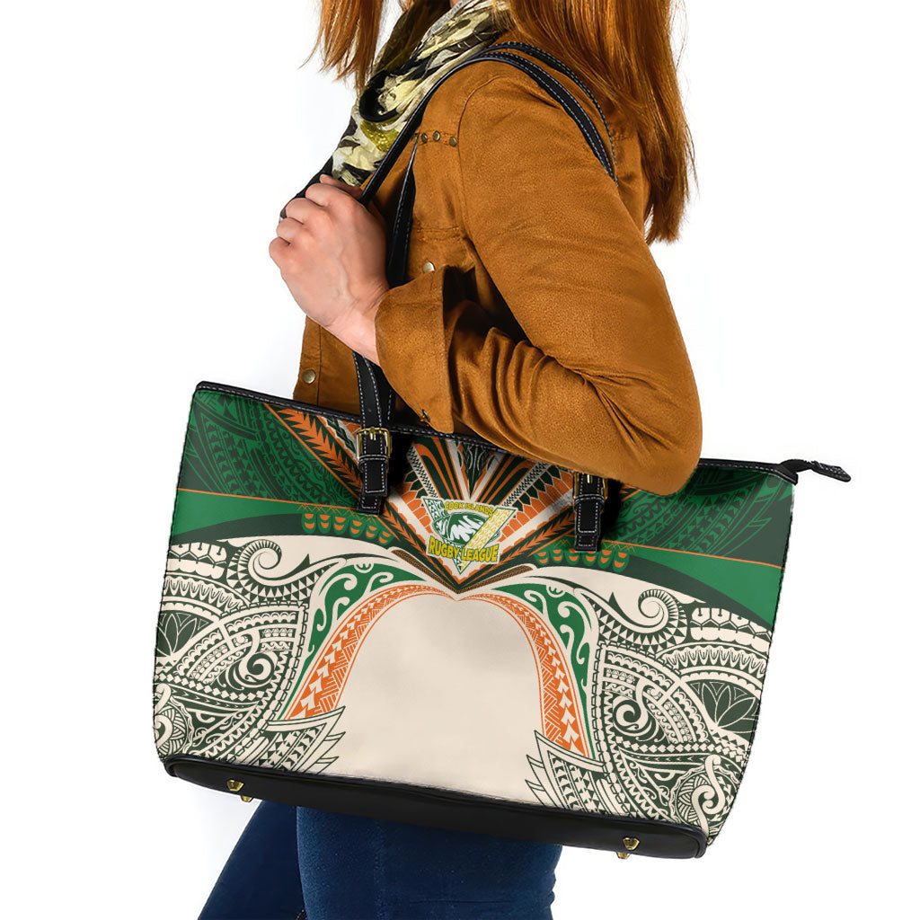 Cook Islands Rugby League Leather Tote Bag Polynesian and Tatau Tribal Art - Retro Palette