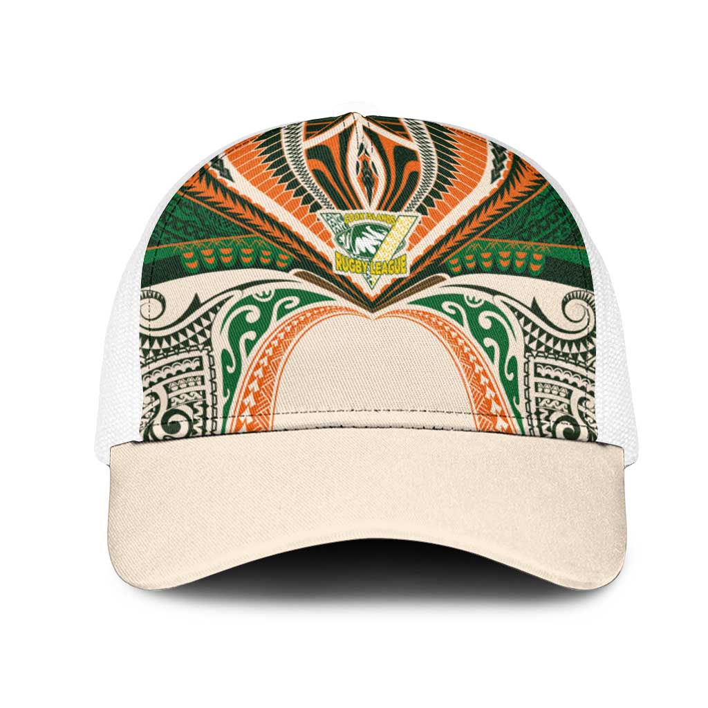 Cook Islands Rugby League Mesh Trucker Cap Polynesian and Tatau Tribal Art - Retro Palette