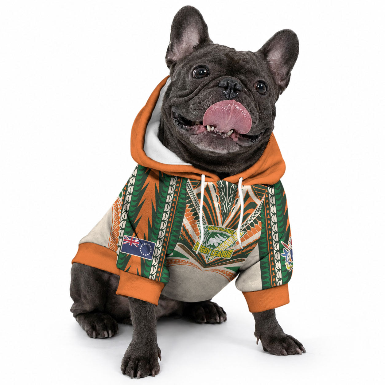 Cook Islands Rugby League Custom Pet Hoodie Polynesian and Tatau Tribal Art - Retro Palette