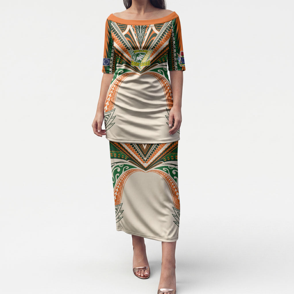 Cook Islands Rugby League Custom Puletasi Polynesian and Tatau Tribal Art - Retro Palette LT03 Long Dress Multicolor - Polynesian Pride