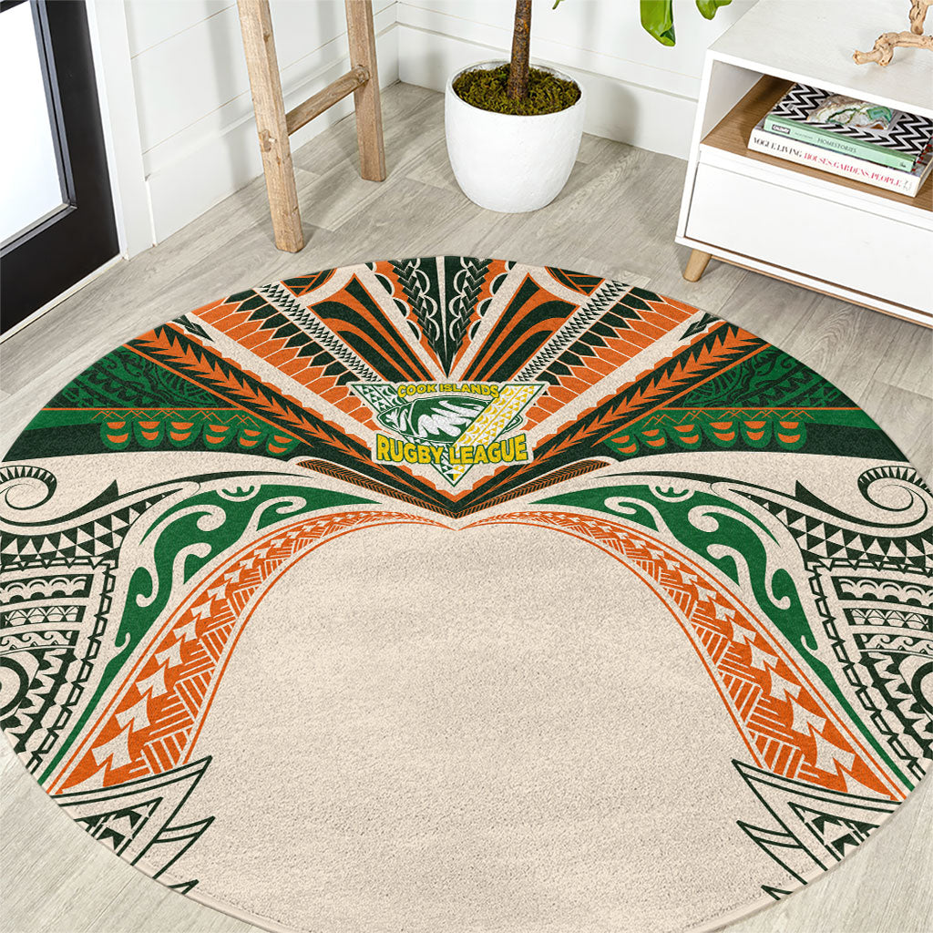 Cook Islands Rugby League Round Carpet Polynesian and Tatau Tribal Art - Retro Palette LT03 Multicolor - Polynesian Pride