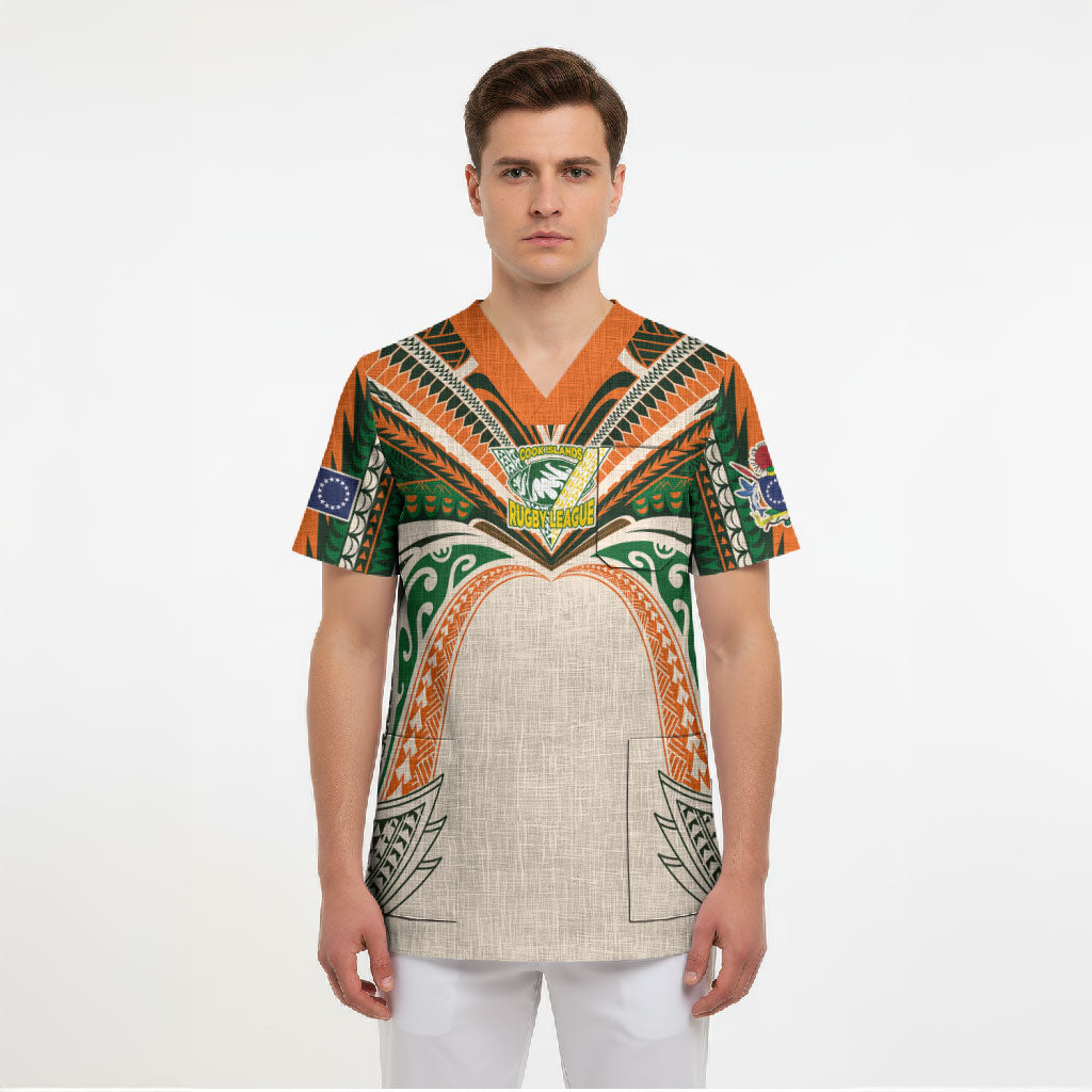 Cook Islands Rugby League Custom Scrub Top Polynesian and Tatau Tribal Art - Retro Palette LT03 - Polynesian Pride