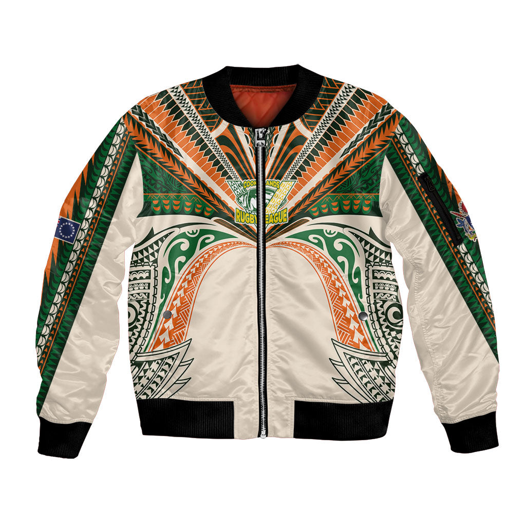 Cook Islands Rugby League Custom Sleeve Zip Bomber Jacket Polynesian and Tatau Tribal Art - Retro Palette LT03 Unisex Multicolor - Polynesian Pride
