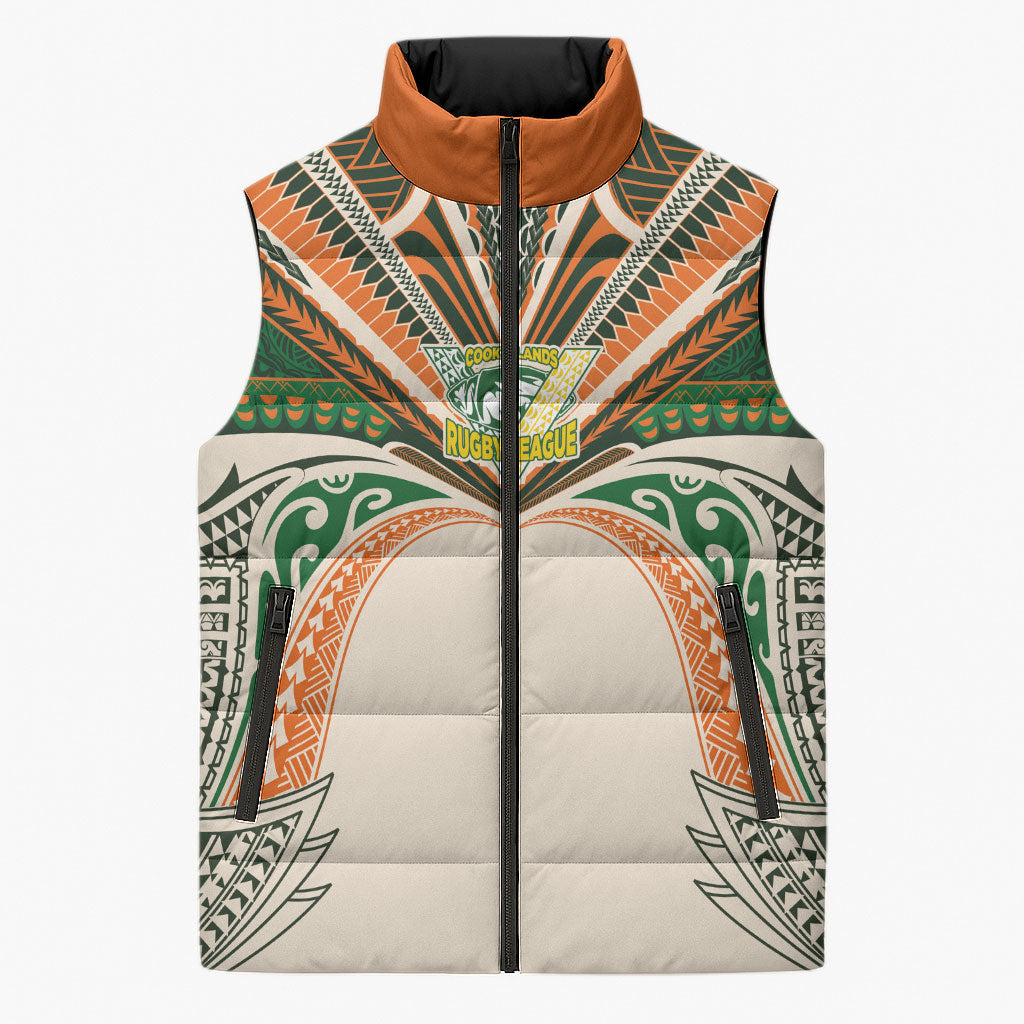 Cook Islands Rugby League Custom Sleeveless Puffer Jacket Polynesian and Tatau Tribal Art - Retro Palette