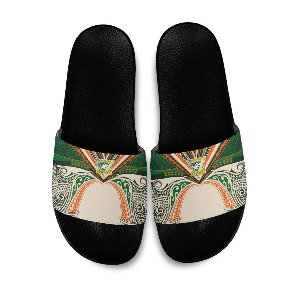 Cook Islands Rugby League Slide Sandals Polynesian and Tatau Tribal Art - Retro Palette