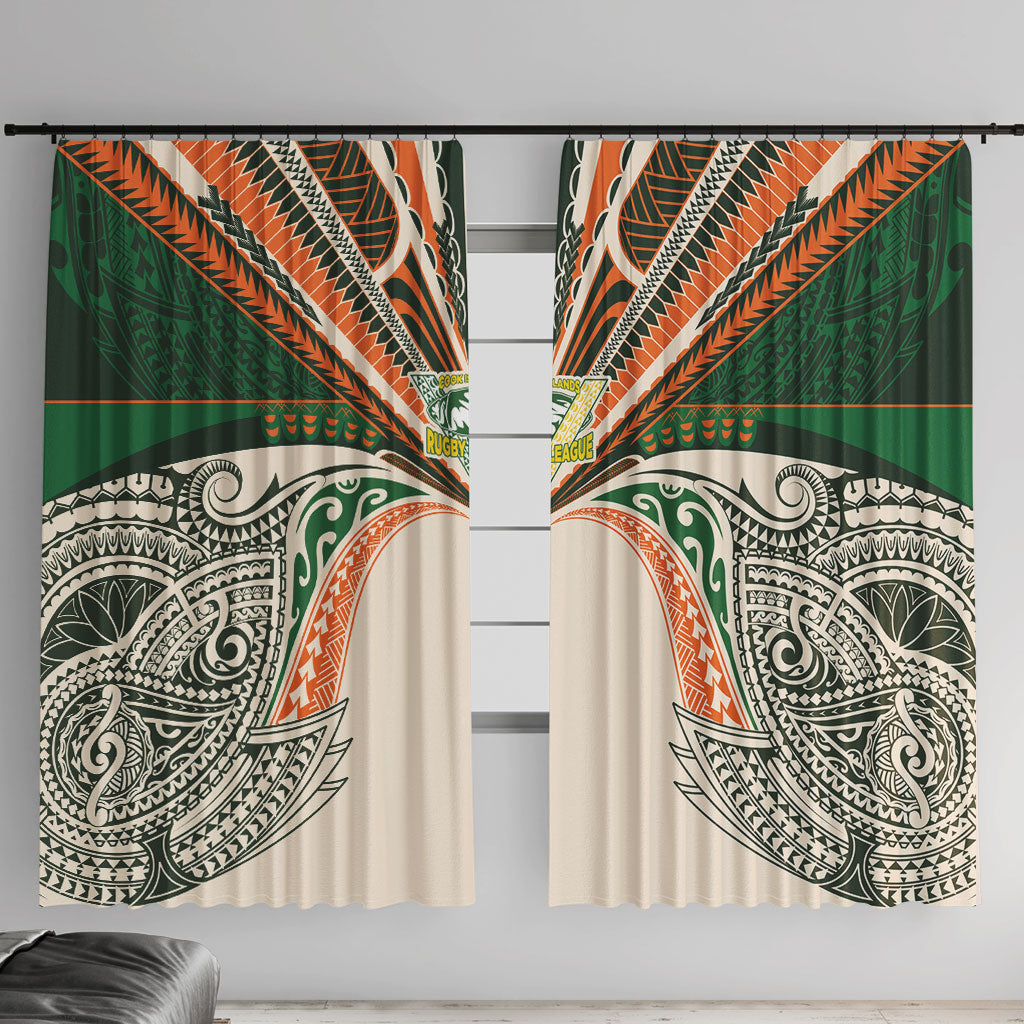 Cook Islands Rugby League Window Curtain Polynesian and Tatau Tribal Art - Retro Palette LT03 With Hooks Multicolor - Polynesian Pride