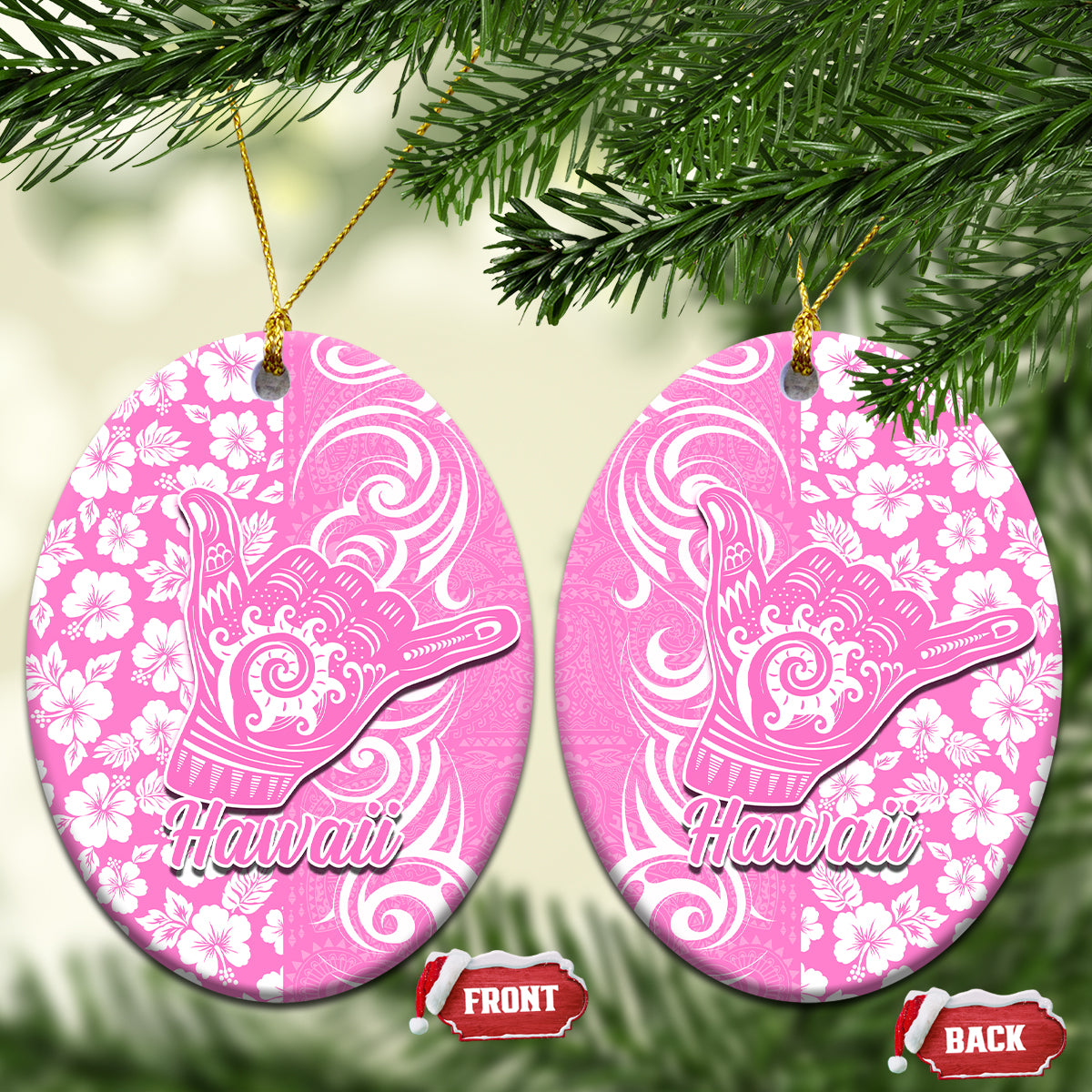 Hawaii Kauai Island Ceramic Ornament Hibiscus Pattern Seamless Tribal Simple Pink LT03 - Polynesian Pride