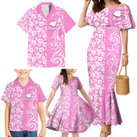 Hawaii Kauai Island Family Matching Mermaid Dress and Hawaiian Shirt Hibiscus Pattern Seamless Tribal Simple Pink LT03 - Polynesian Pride
