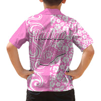 Hawaii Kauai Island Family Matching Off Shoulder Long Sleeve Dress and Hawaiian Shirt Hibiscus Pattern Seamless Tribal Simple Pink LT03 - Polynesian Pride