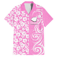 Hawaii Kauai Island Family Matching Short Sleeve Bodycon Dress and Hawaiian Shirt Hibiscus Pattern Seamless Tribal Simple Pink LT03 Dad's Shirt - Short Sleeve Pink - Polynesian Pride