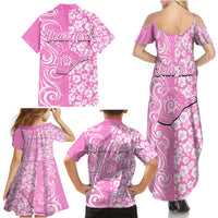 Custom Hawaii Kauai Island Family Matching Summer Maxi Dress and Hawaiian Shirt Hibiscus Pattern Seamless Tribal Simple Pink LT03 - Polynesian Pride