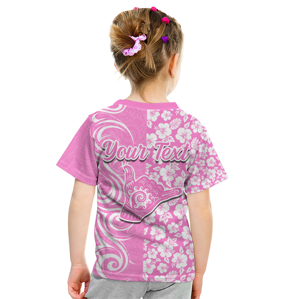 Custom Hawaii Kauai Island Kid T Shirt Hibiscus Pattern Seamless Tribal Simple Pink LT03 - Polynesian Pride
