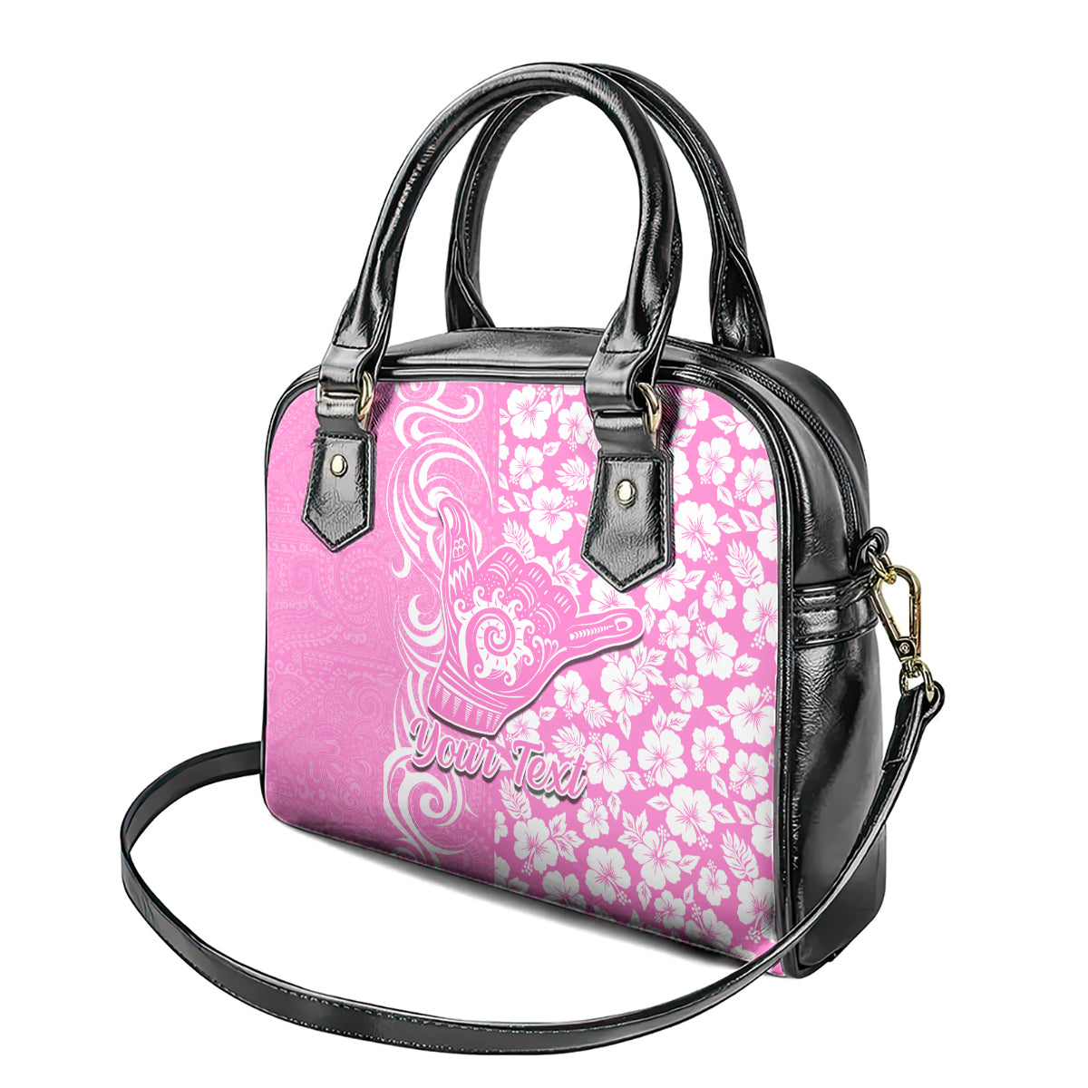 Custom Hawaii Kauai Island Shoulder Handbag Hibiscus Pattern Seamless Tribal Simple Pink LT03 - Polynesian Pride