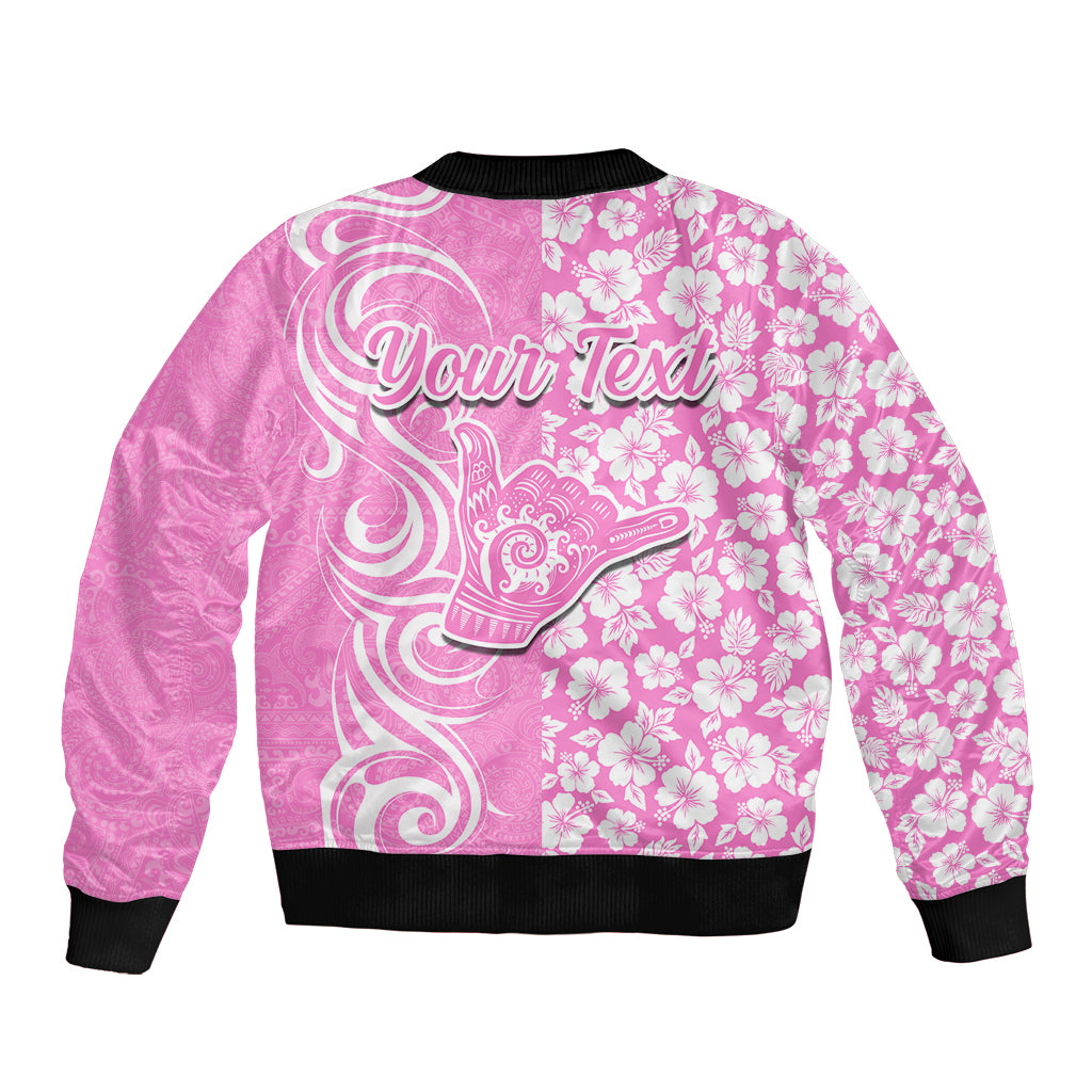 Custom Hawaii Kauai Island Sleeve Zip Bomber Jacket Hibiscus Pattern Seamless Tribal Simple Pink LT03 - Polynesian Pride