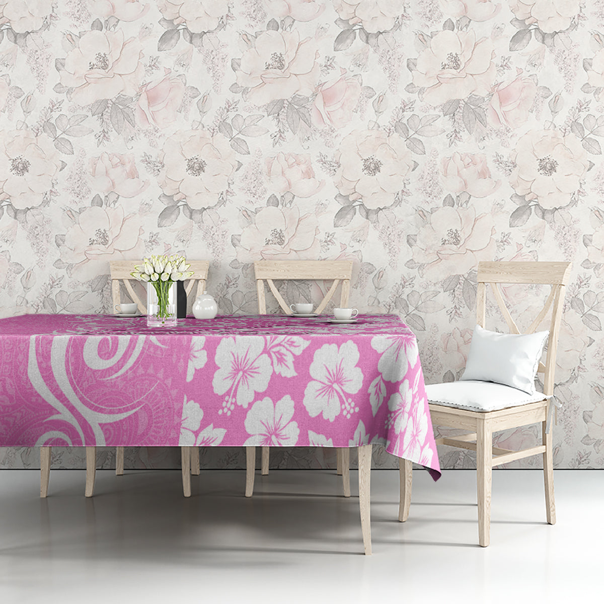 Custom Hawaii Kauai Island Tablecloth Hibiscus Pattern Seamless Tribal Simple Pink LT03 - Polynesian Pride