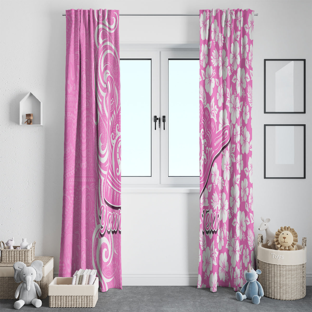 Custom Hawaii Kauai Island Window Curtain Hibiscus Pattern Seamless Tribal Simple Pink LT03 - Polynesian Pride