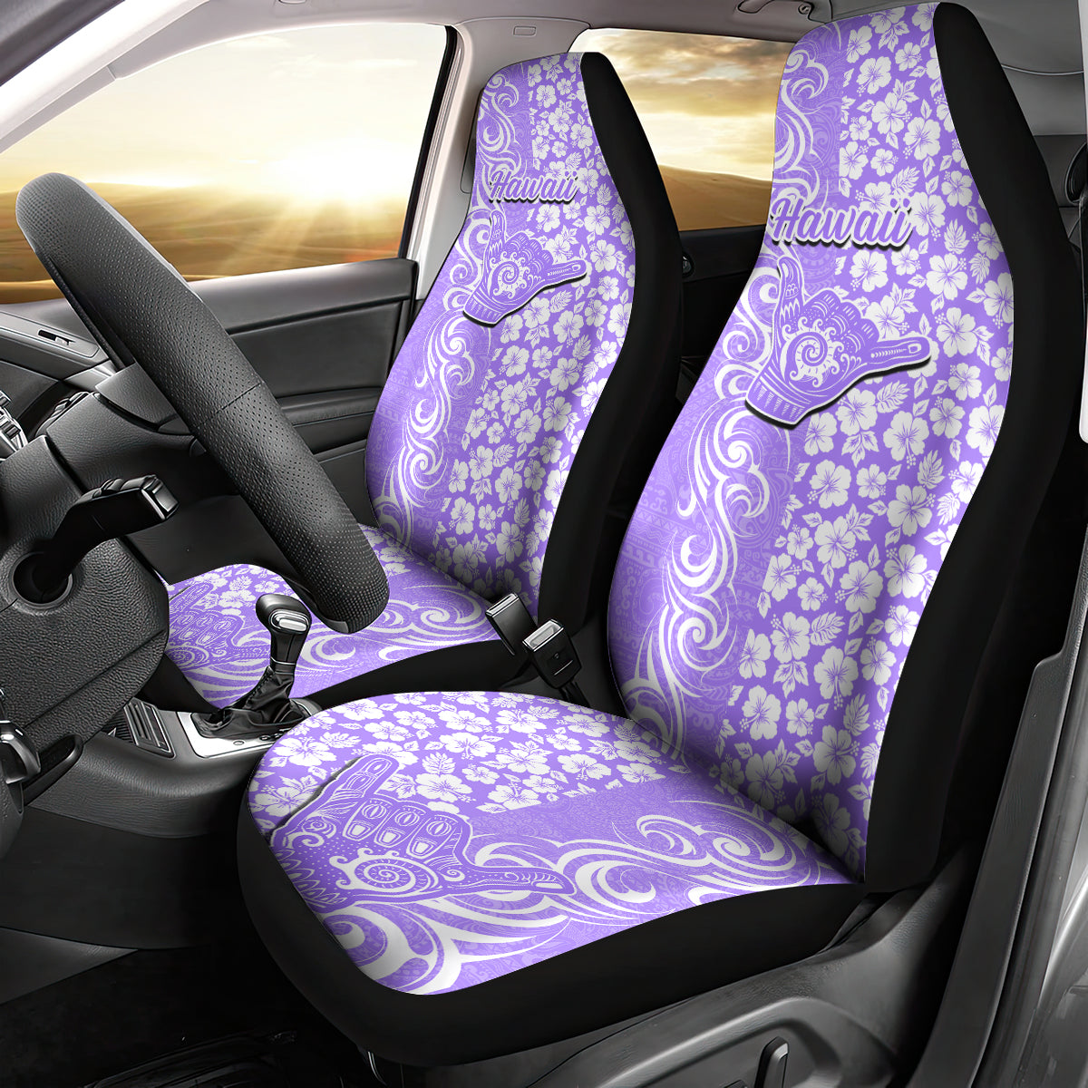 Hawaii Kauai Island Car Seat Cover Hibiscus Pattern Seamless Tribal Simple Purple LT03 - Polynesian Pride