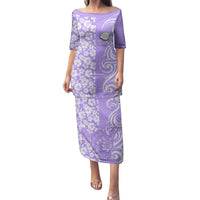 Hawaii Kauai Island Family Matching Puletasi Dress and Hawaiian Shirt Hibiscus Pattern Seamless Tribal Simple Purple LT03 Mom's Dress Purple - Polynesian Pride