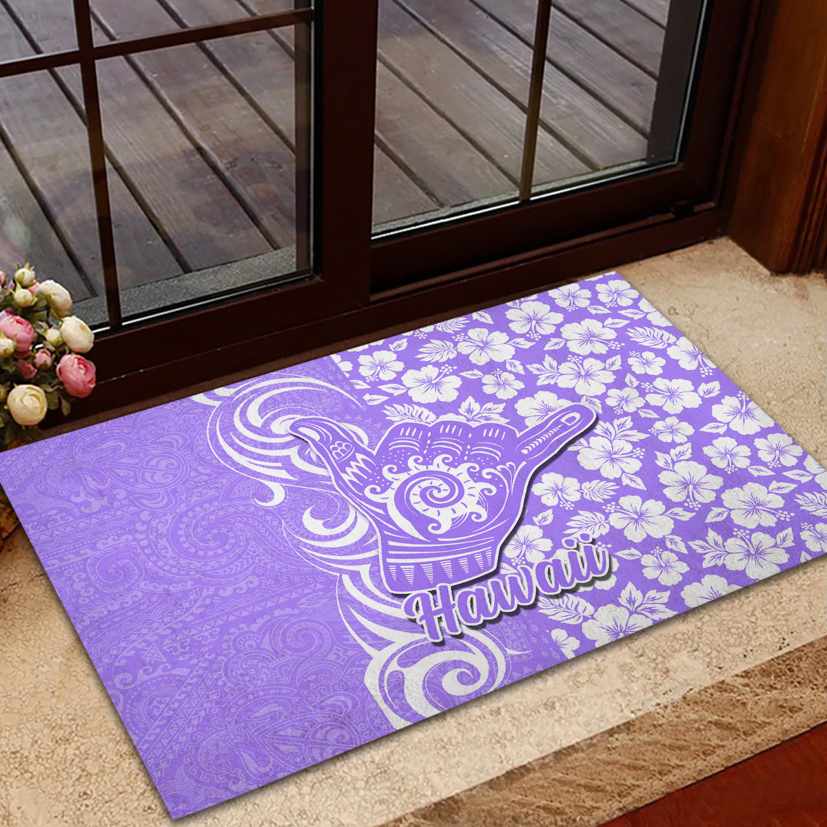 Hawaii Kauai Island Rubber Doormat Hibiscus Pattern Seamless Tribal Simple Purple LT03 - Polynesian Pride