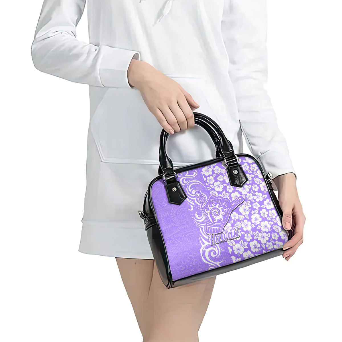 Hawaii Kauai Island Shoulder Handbag Hibiscus Pattern Seamless Tribal Simple Purple LT03 - Polynesian Pride