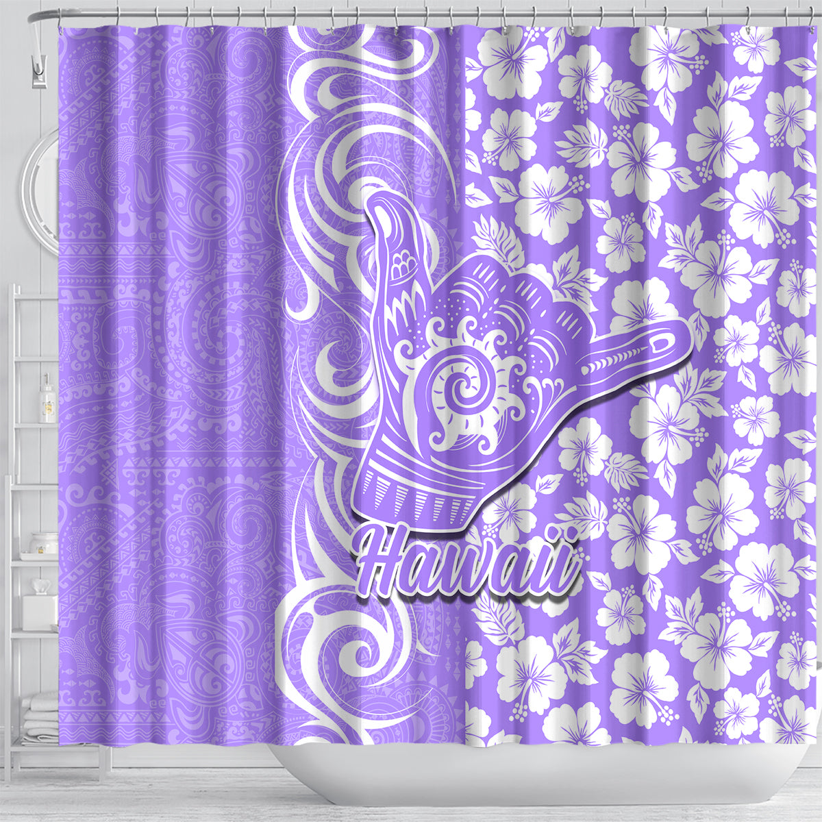 Hawaii Kauai Island Shower Curtain Hibiscus Pattern Seamless Tribal Simple Purple LT03 - Polynesian Pride