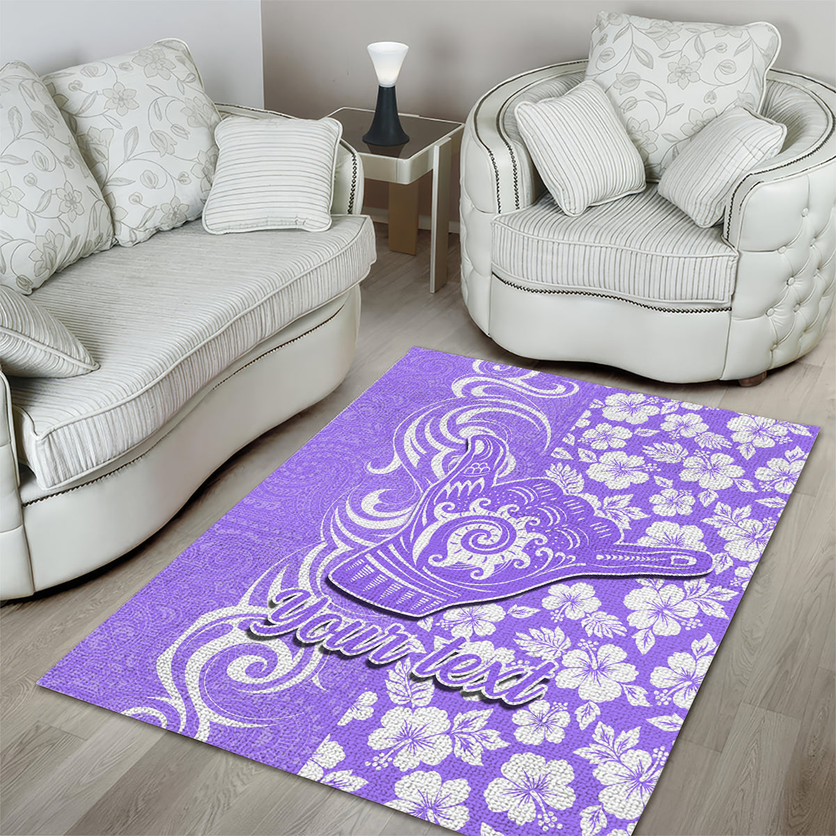 Custom Hawaii Kauai Island Area Rug Hibiscus Pattern Seamless Tribal Simple Purple LT03 - Polynesian Pride