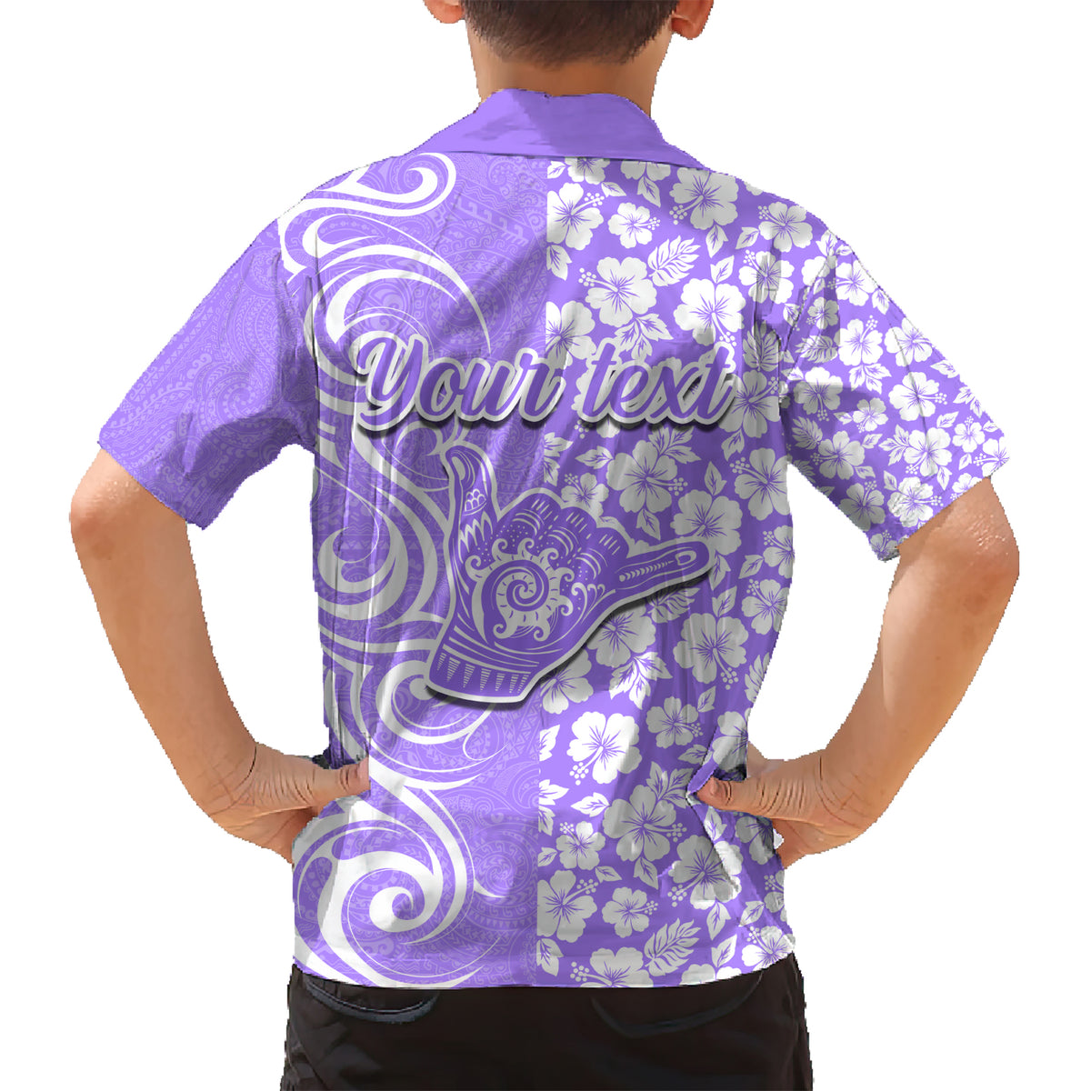 Custom Hawaii Kauai Island Kid Hawaiian Shirt Hibiscus Pattern Seamless Tribal Simple Purple LT03 - Polynesian Pride