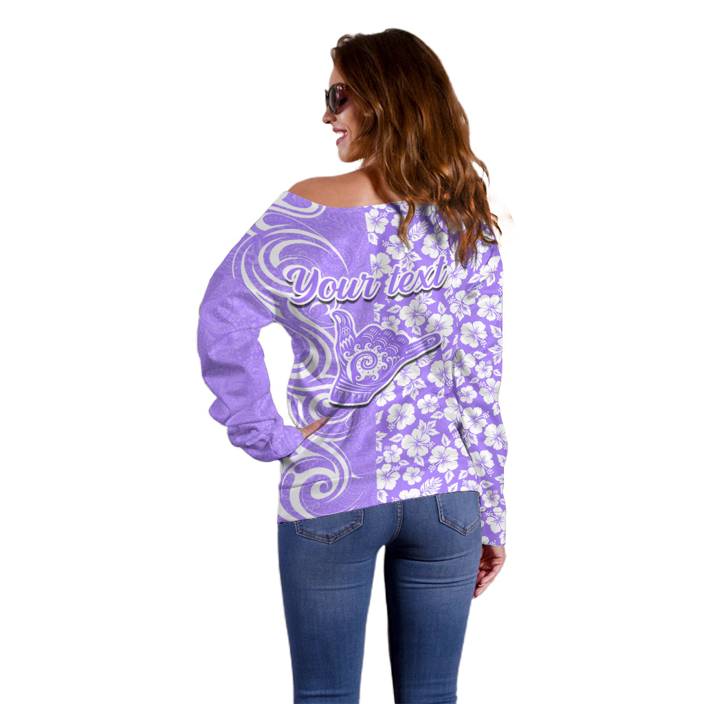 Custom Hawaii Kauai Island Off Shoulder Sweater Hibiscus Pattern Seamless Tribal Simple Purple LT03 - Polynesian Pride