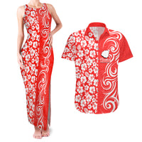 Custom Hawaii Kauai Island Couples Matching Tank Maxi Dress and Hawaiian Shirt Hibiscus Pattern Seamless Tribal Simple Red LT03 Red - Polynesian Pride