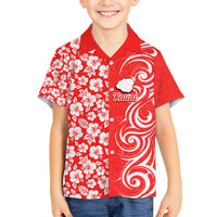 Custom Hawaii Kauai Island Family Matching Summer Maxi Dress and Hawaiian Shirt Hibiscus Pattern Seamless Tribal Simple Red LT03 Son's Shirt Red - Polynesian Pride