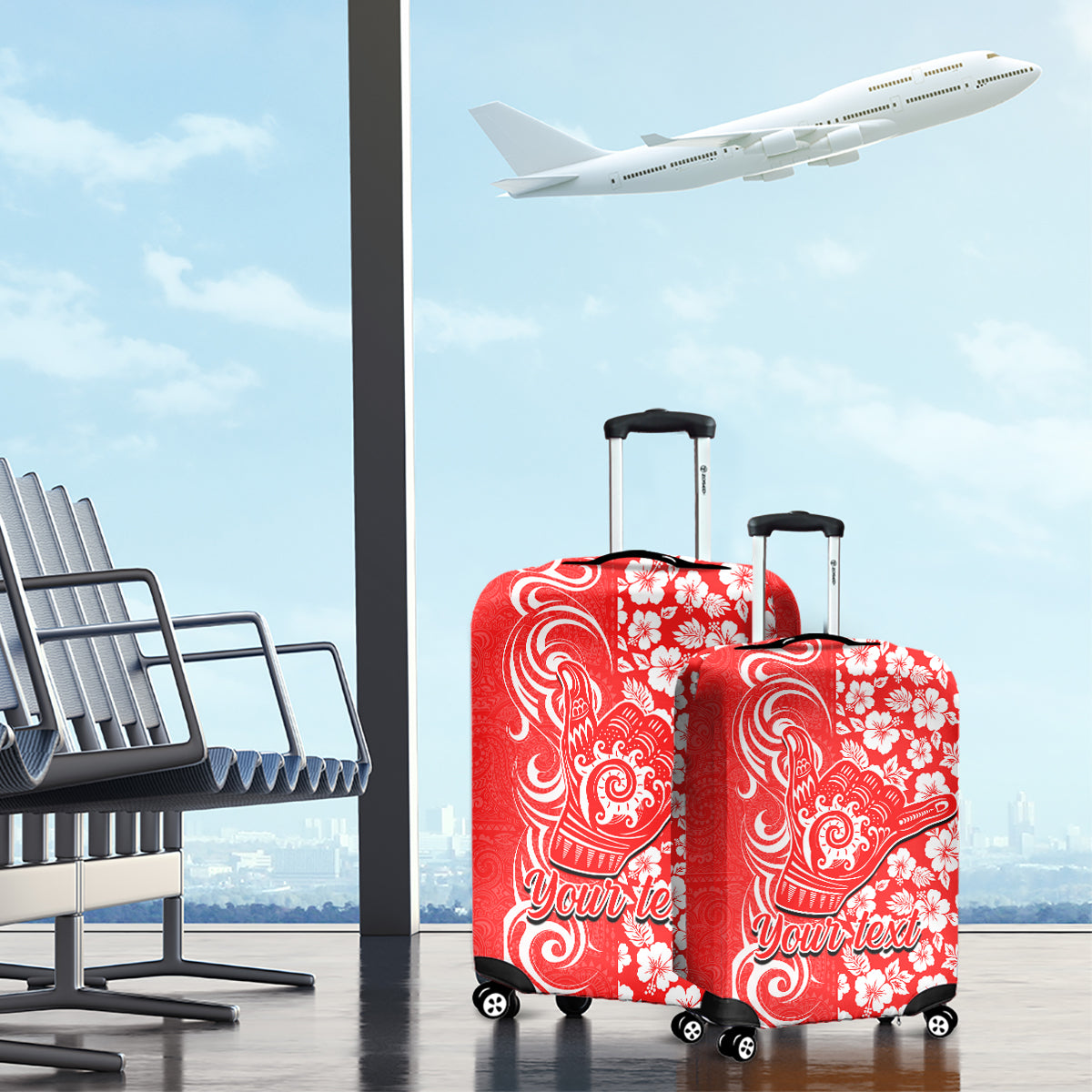 Custom Hawaii Kauai Island Luggage Cover Hibiscus Pattern Seamless Tribal Simple Red LT03 - Polynesian Pride