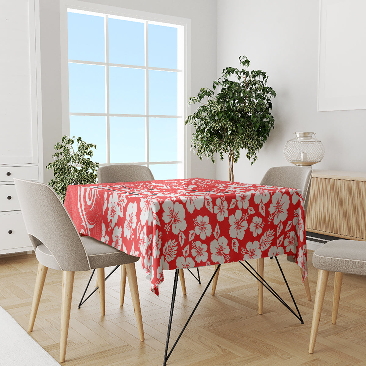 Custom Hawaii Kauai Island Tablecloth Hibiscus Pattern Seamless Tribal Simple Red LT03 - Polynesian Pride