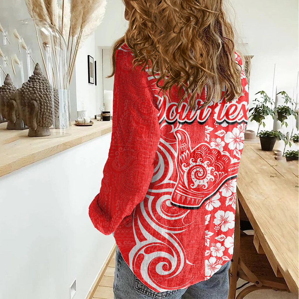 Custom Hawaii Kauai Island Women Casual Shirt Hibiscus Pattern Seamless Tribal Simple Red LT03 - Polynesian Pride