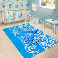 Hawaii Kauai Island Area Rug Hibiscus Pattern Seamless Tribal Simple Blue LT03 - Polynesian Pride