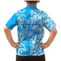 Hawaii Kauai Island Family Matching Mermaid Dress and Hawaiian Shirt Hibiscus Pattern Seamless Tribal Simple Blue LT03 - Polynesian Pride