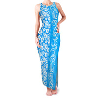 Hawaii Kauai Island Family Matching Tank Maxi Dress and Hawaiian Shirt Hibiscus Pattern Seamless Tribal Simple Blue LT03 Mom's Dress Blue - Polynesian Pride