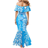 Hawaii Kauai Island Mermaid Dress Hibiscus Pattern Seamless Tribal Simple Blue LT03 - Polynesian Pride