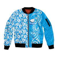 Hawaii Kauai Island Sleeve Zip Bomber Jacket Hibiscus Pattern Seamless Tribal Simple Blue LT03 Unisex Blue - Polynesian Pride
