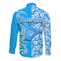 Custom Hawaii Kauai Island Long Sleeve Button Shirt Hibiscus Pattern Seamless Tribal Simple Blue LT03 - Polynesian Pride