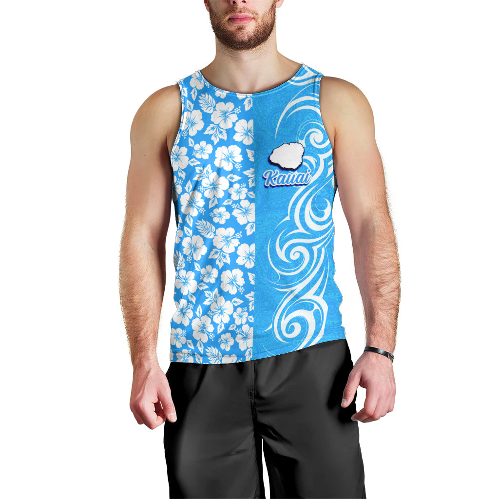 Custom Hawaii Kauai Island Men Tank Top Hibiscus Pattern Seamless Tribal Simple Blue LT03 - Polynesian Pride