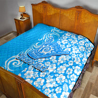 Custom Hawaii Kauai Island Quilt Hibiscus Pattern Seamless Tribal Simple Blue LT03 - Polynesian Pride