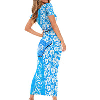 Custom Hawaii Kauai Island Short Sleeve Bodycon Dress Hibiscus Pattern Seamless Tribal Simple Blue LT03 - Polynesian Pride