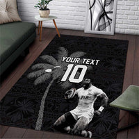 Custom Fiji Rugby Pacific Champions 2024 Area Rug Anniversary 7 Titles - Fijians Rugby and Tapa Hibiscus Black Art LT03 Black - Polynesian Pride