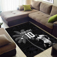 Custom Fiji Rugby Pacific Champions 2024 Area Rug Anniversary 7 Titles - Fijians Rugby and Tapa Hibiscus Black Art LT03 - Polynesian Pride